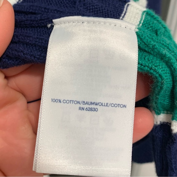 Lands' End 100% Cotton Knit Striped Open Front Cardigan Sweater - Picture 6 of 6